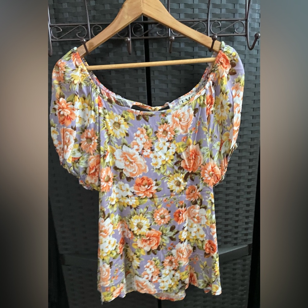 New.TMG Floral Blouse - Purple and Orange size 2X